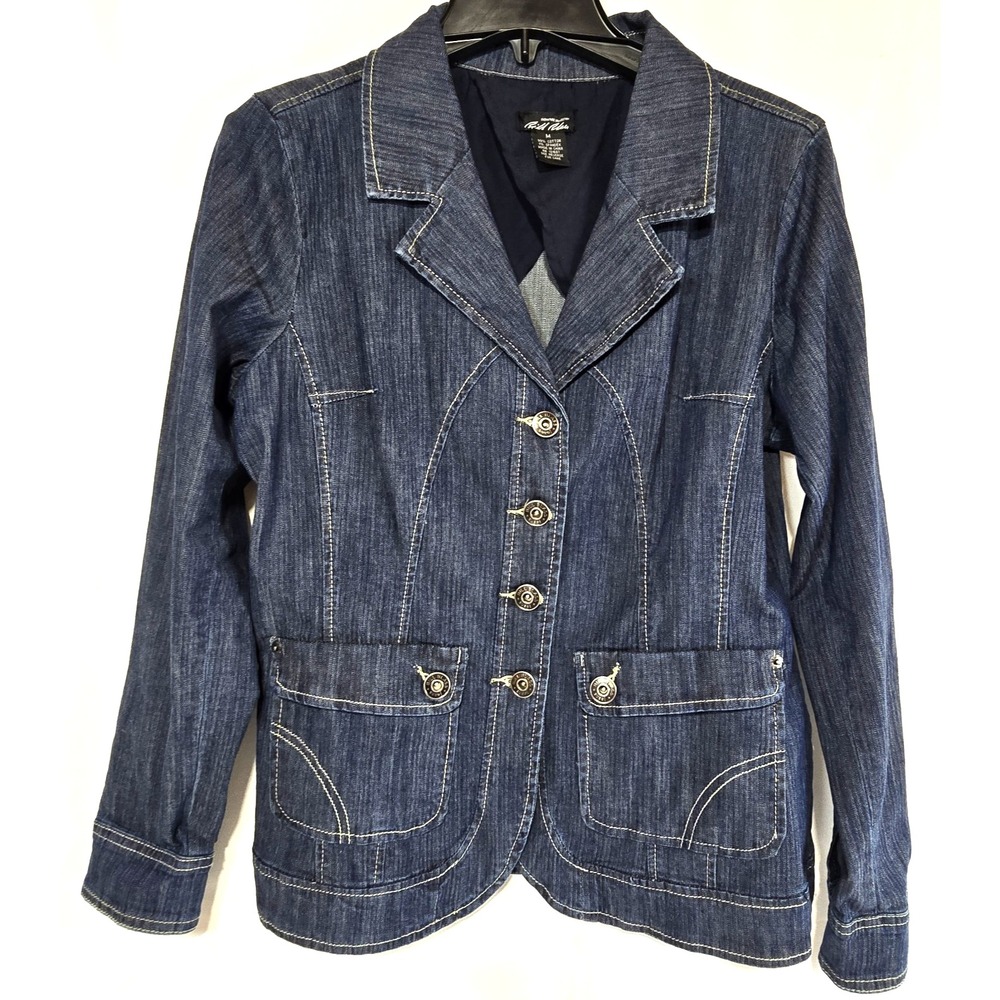 Bill Blass Jeans Signature Denim Blazer Jacket Women's size Medium Blue Button